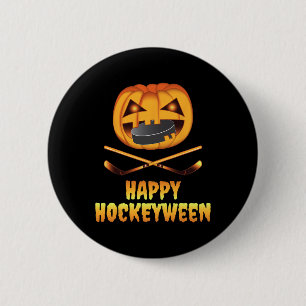 Badge Rond 5 Cm Happy Hockeyween Hockey Citrouille Manger Puck Drô