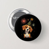 Badge Rond 5 Cm Happy New Year 2025 Eve Firework Dog Funny Beagle  (Devant & derrière)