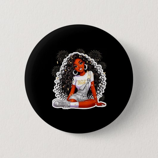 Badge Rond 5 Cm Happy New Year 2026 Black Girl Magic Melanin  (Devant)