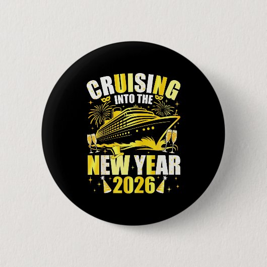 Badge Rond 5 Cm Happy New Year 2026 Cruising Into The New Year 202 (Devant)