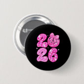 Badge Rond 5 Cm Happy New Year 2026 Disco Ball Nk Coquette Bow Fam (Devant & derrière)