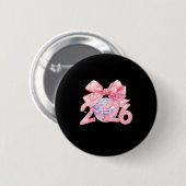 Badge Rond 5 Cm Happy New Year 2026 Disco Ball Nk Coquette Bow Fam (Devant & derrière)