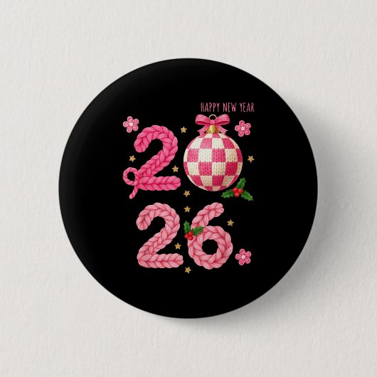 Badge Rond 5 Cm Happy New Year 2026 Family Matching Crochet Men Wo (Devant)