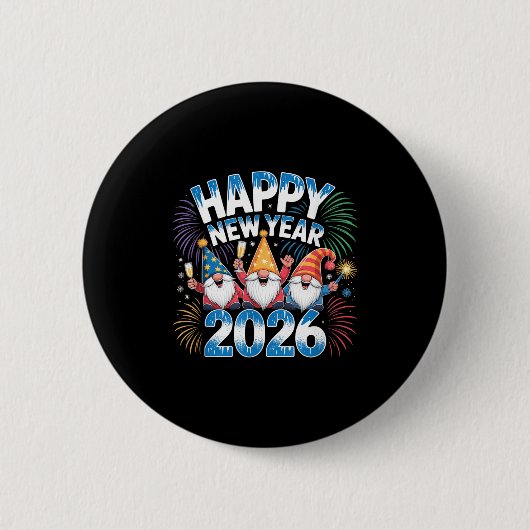 Badge Rond 5 Cm Happy New Year 2026 Gnomes Family Party New Years (Devant)