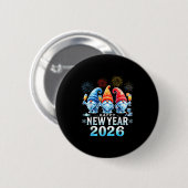 Badge Rond 5 Cm Happy New Year 2026 Gnomes Family Party New Years  (Devant & derrière)
