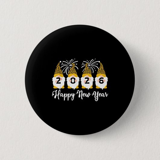 Badge Rond 5 Cm Happy New Year 2026 Gnomes Leopard Print Gnomies G (Devant)