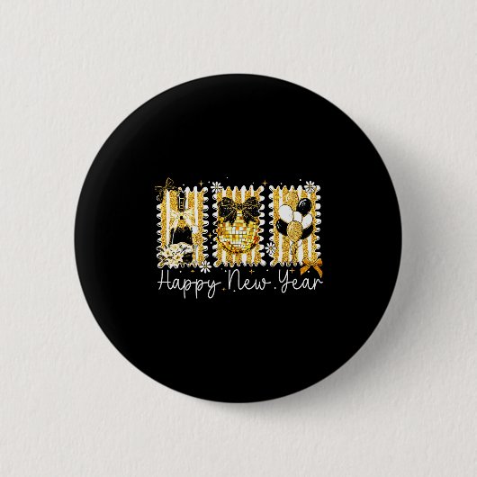 Badge Rond 5 Cm Happy New Year 2026 Gold Coquette Bow Disco Ball C (Devant)