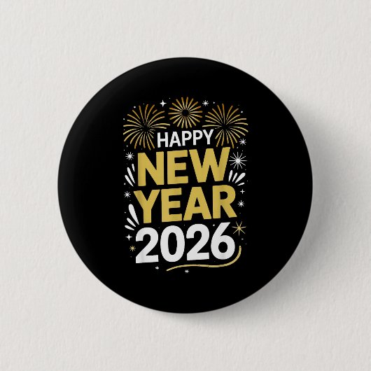 Badge Rond 5 Cm Happy New Year 2026 - New Year's Eve 2026 (Devant)