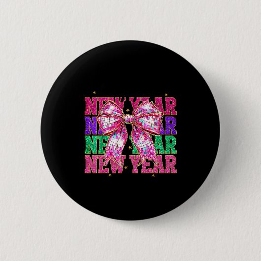 Badge Rond 5 Cm Happy New Year 2026 Nk Coquette Bow Disco Ball Cou (Devant)
