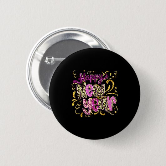 Badge Rond 5 Cm Happy New Year Hello 2026 Retro Leopard  (Devant & derrière)