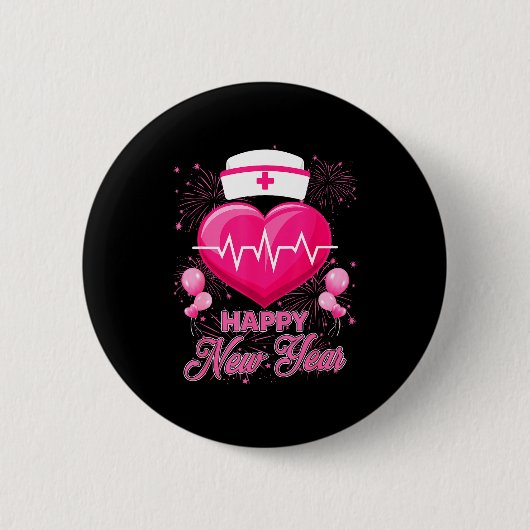 Badge Rond 5 Cm Happy New Year Nurses Heartbeat New Years Eve Part (Devant)