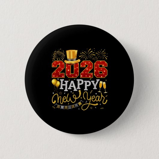 Badge Rond 5 Cm Happy New Year Party 2026 Ballon Family Matching C (Devant)