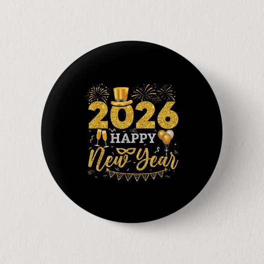 Badge Rond 5 Cm Happy New Year Party 2026 Ballon Family Matching M (Devant)