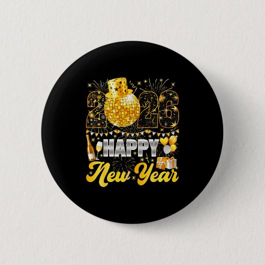 Badge Rond 5 Cm Happy New Year Party 2026 Balloon Family Matching  (Devant)