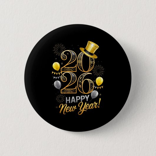 Badge Rond 5 Cm Happy New Year Party 2026 Family Matching Balloon  (Devant)