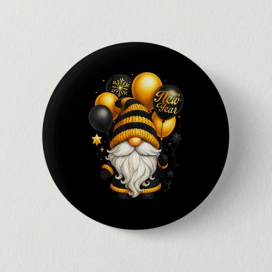 Badge Rond 5 Cm Happy New Year Party New Years Eve 2026 Gnome Love (Devant)