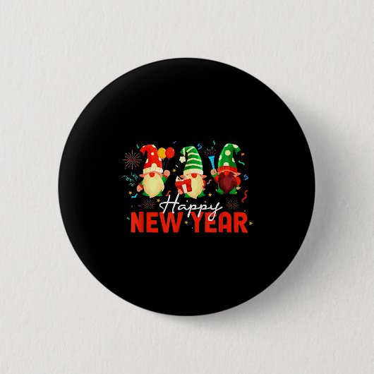Badge Rond 5 Cm Happy New Year Three Gnomes Fireworks Confetti Nye (Devant)
