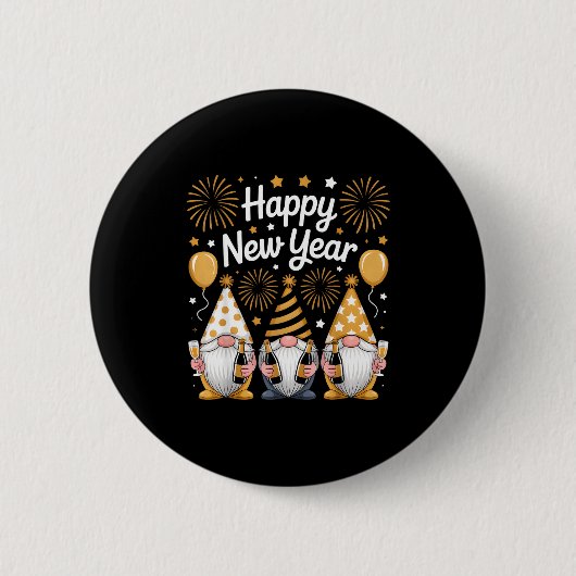 Badge Rond 5 Cm Happy New Years Eve Party Gnomes Matching Family  (Devant)