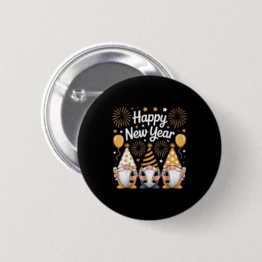 Badge Rond 5 Cm Happy New Years Eve Party Gnomes Matching Family  (Devant & derrière)