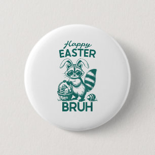 Badge Rond 5 Cm Happy Pâques Bruh Raccoon Lapin de Pâques Raco lap
