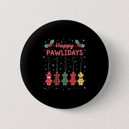 Badge Rond 5 Cm Happy Pawlidays Funny Christmas Dog Paw Xmas Dogs (Devant)