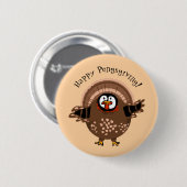 Badge Rond 5 Cm Happy PengsGiving Turkey (Devant & derrière)