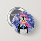 Badge Rond 5 Cm Happy Penguin Christmas Button (Devant & derrière)