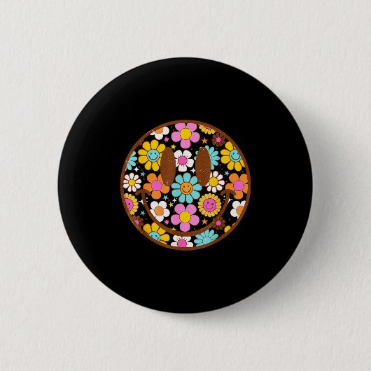 Badge Rond 5 Cm Happy Retro Daisy Smile Face Preppy Aesthetic Men  (Devant)