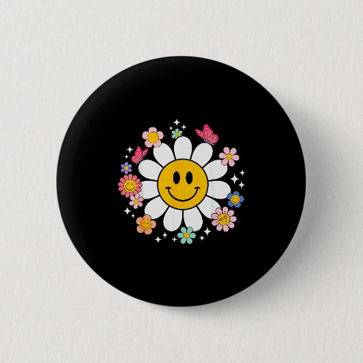 Badge Rond 5 Cm Happy Retro Daisy Smile Face Preppy Aesthetic Men  (Devant)