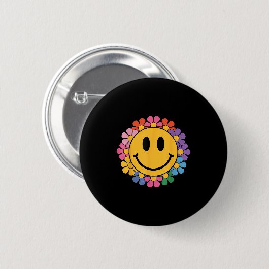 Badge Rond 5 Cm Happy Retro Daisy Smile Face Preppy Hommes esthéti (Devant & derrière)