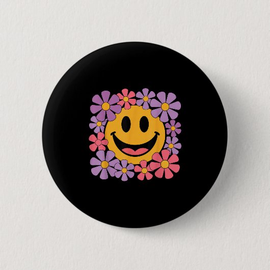 Badge Rond 5 Cm Happy Retro Daisy Smile Face Preppy Hommes esthéti (Devant)