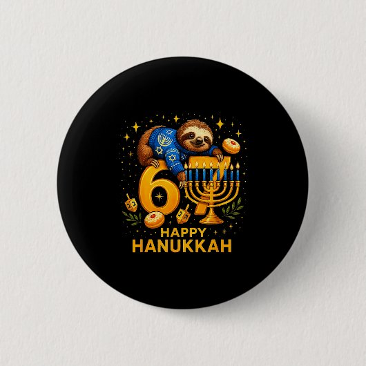 Badge Rond 5 Cm Happy Six Seven Hanukkah Funny Meme Menorah Sloth (Devant)