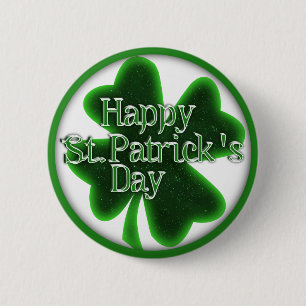 Badge Rond 5 Cm Happy St. Patricks Day 4 Leaf Clover
