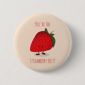 Badge Rond 5 Cm Happy Strawberry Character| Bouton (Devant)