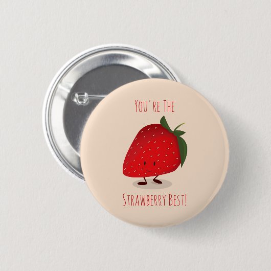 Badge Rond 5 Cm Happy Strawberry Character| Bouton (Devant & derrière)