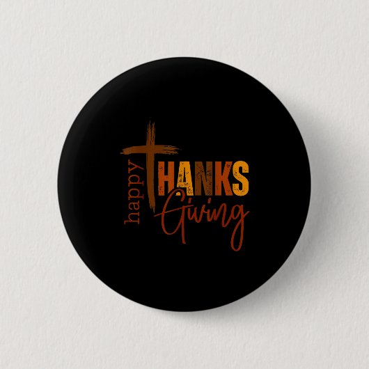Badge Rond 5 Cm Happy Thanksgiving Christian Cross Turkey Pumpkin  (Devant)