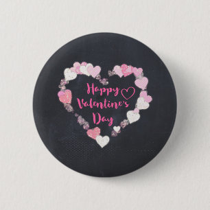 Badge Rond 5 Cm Happy Valentine's Day Glittery Pink Hearts