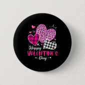 Badge Rond 5 Cm Happy Valentine's Day Leopard And Plaid Hearts Gir (Devant)