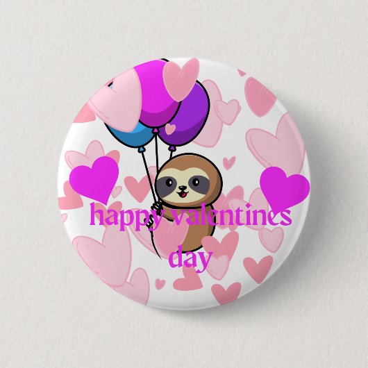 Badge Rond 5 Cm happy valentines day sloth bouton (Devant)