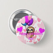 Badge Rond 5 Cm happy valentines day sloth bouton (Devant & derrière)