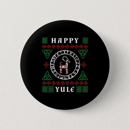 Badge Rond 5 Cm Happy Yule Pagan Wicca Ugly Christmas Sweater (Devant)