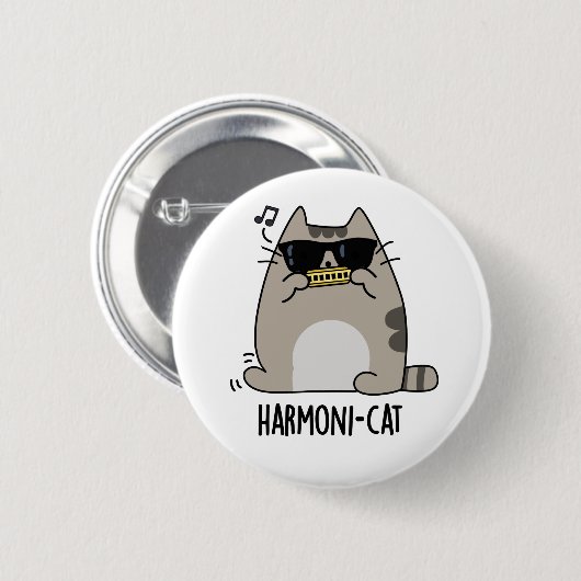 Badge Rond 5 Cm Hari-cat Funny Harmonica Cat Pun (Devant & derrière)