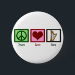 Badge Rond 5 Cm Harpe d'amour pour la paix<br><div class="desc">Harpe d'amour de la paix. Un cadeau mignon pour un harpiste qui aime jouer du clavecin. Un beau musicien présent.</div>