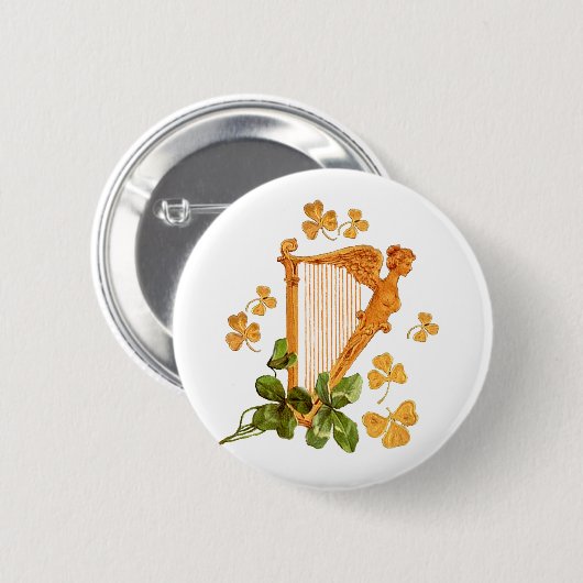 Badge Rond 5 Cm Harpe d'Irlande (Devant & derrière)