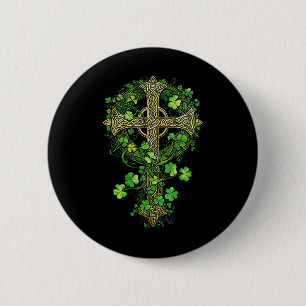 Badge Rond 5 Cm Harpe Irlandaise Croix Celtique Nœud Trèfle St Sha