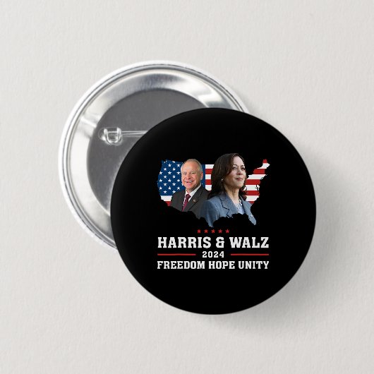 Badge Rond 5 Cm Harris W 2024 Freedom Hope Unity Political Kamala (Devant & derrière)