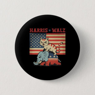 Badge Rond 5 Cm Harris Waltz 2024 Vp Président Élection Drôle Chat