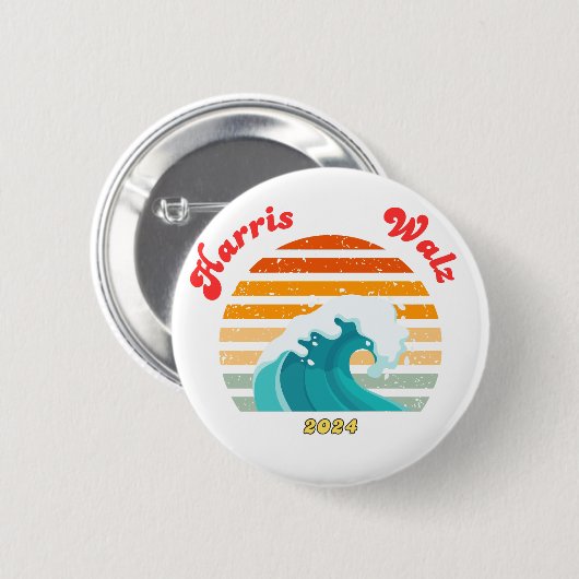 Badge Rond 5 Cm Harris Walz 2024 Election Retro Blue Wave (Devant & derrière)