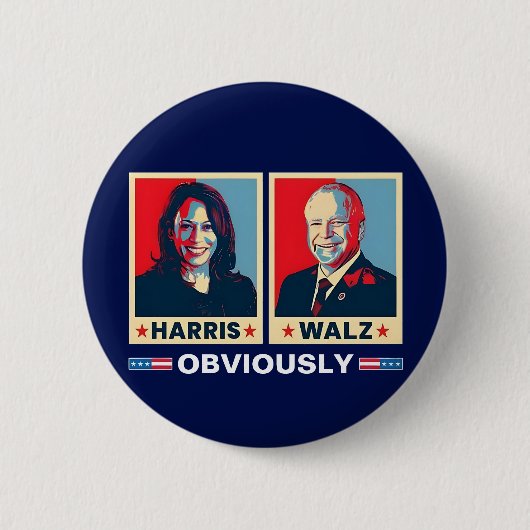 Badge Rond 5 Cm Harris Walz 2024 Évidemment (Devant)