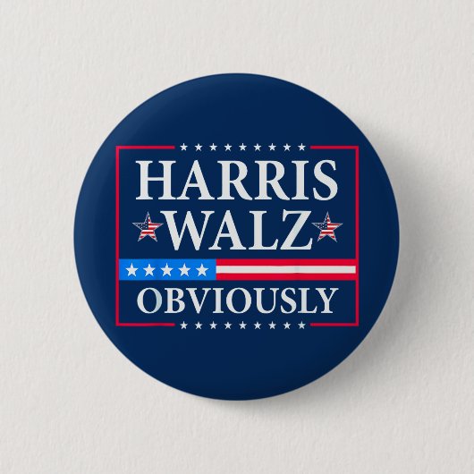 Badge Rond 5 Cm Harris Walz 2024 Évidemment (Devant)